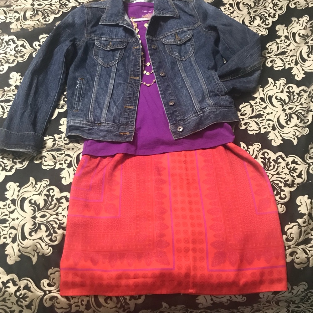 Ann Taylor Orange & Purple Print Skirt